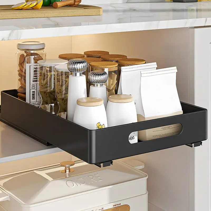 

Pull-out Kitchen Storage Rack with Slide Rails Free of Installation Kitchen Spice Box Storage Rack Cabinets Organizer