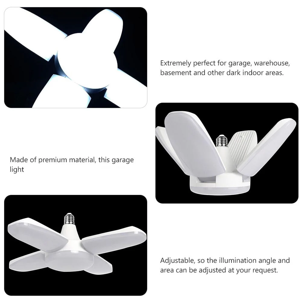 2Pcs Deformable LED Garage Lights 4 Panel Adjustable Angle 6500K E27 Screw Socket Ceiling Light for Warehouse