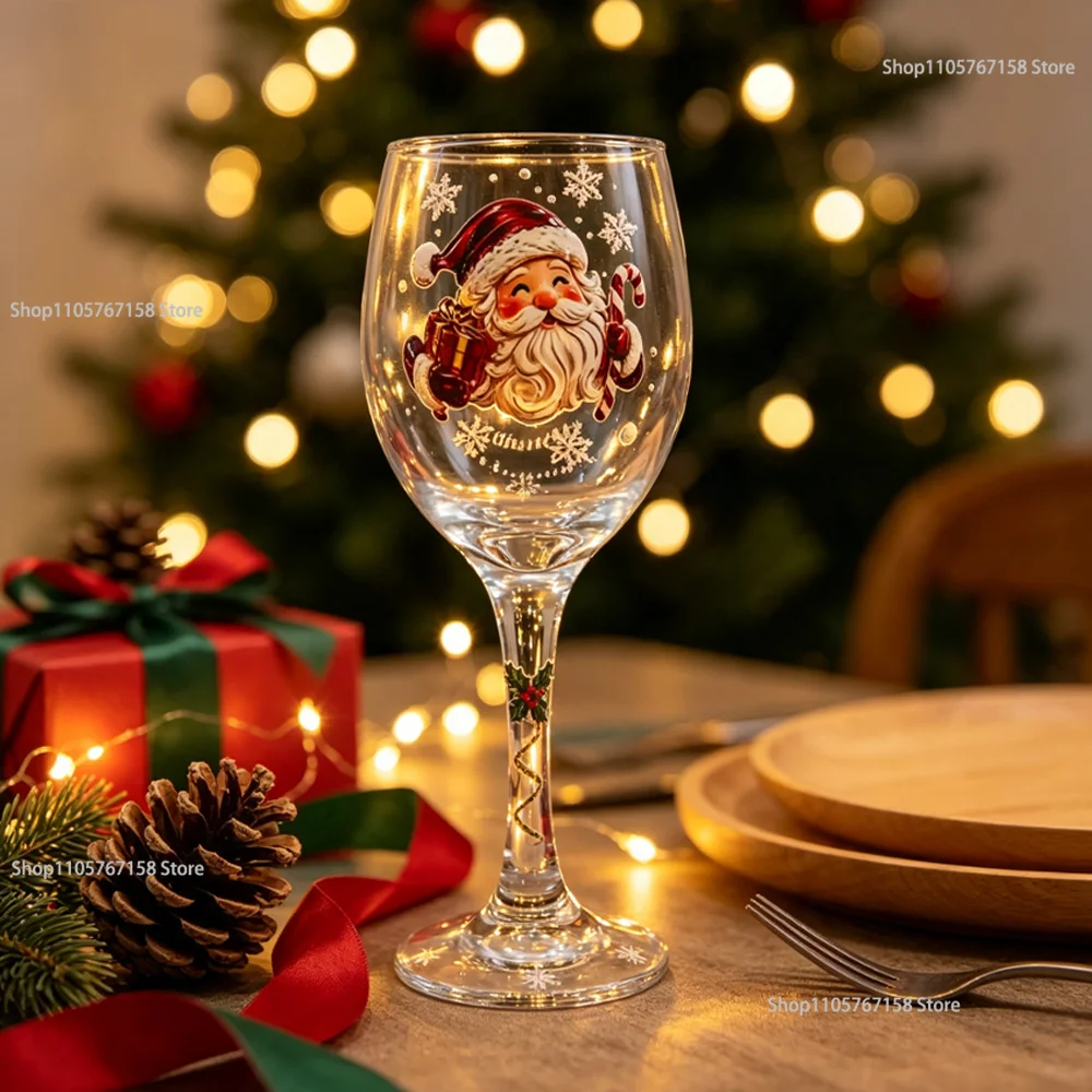 Christmas Glass Art Tall Cup,Luxury Festival Glassware Unique Winter Snowflake Round Santa Snowman Tree Decorative Bottle