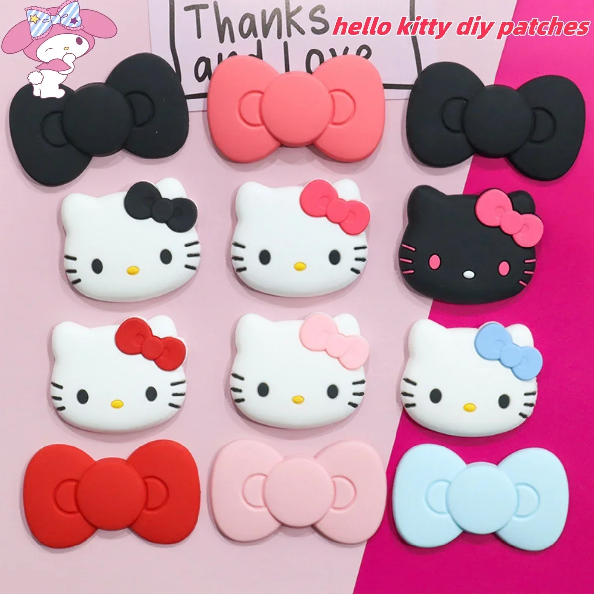 Hello kitty lazo tridimensional diy funda de teléfono de silicona suave accesorios zapatillas parches decorativos cuentas dijes pandora