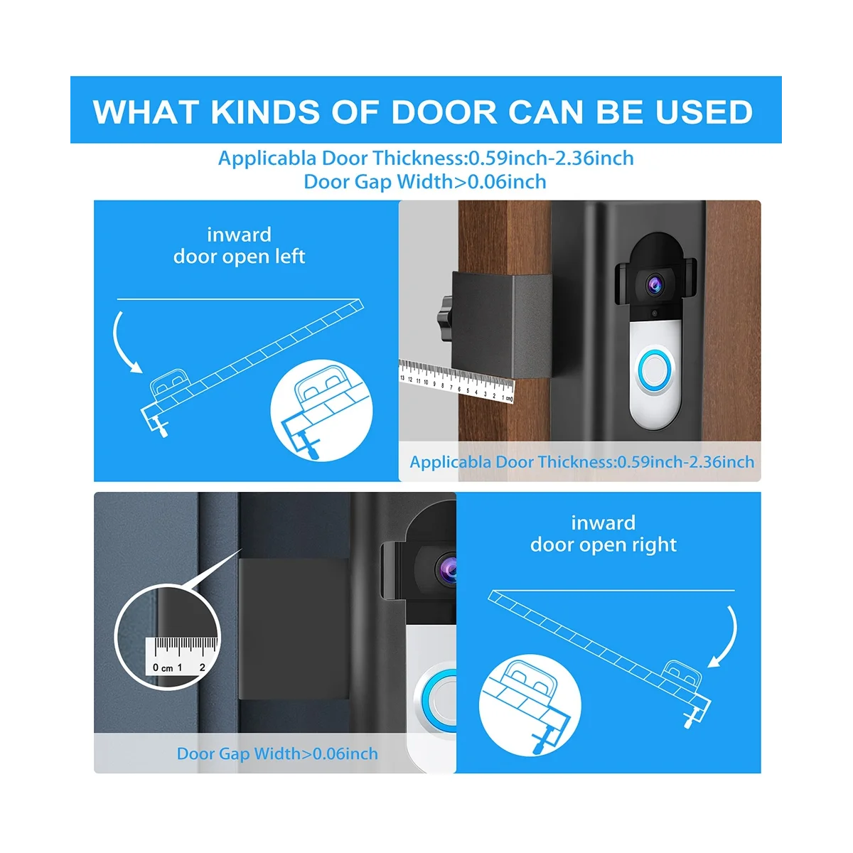 Anti-Theft Doorbell Door Mount,No-Drill Mounting Bracket for Cover Holder Not Block Doorbell Sensor