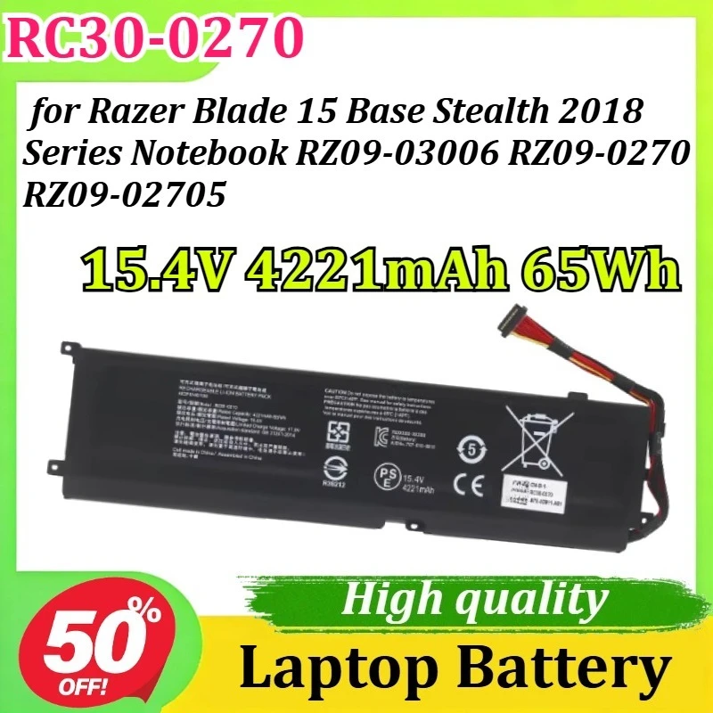 

RC30-0270 Laptop Battery 15.4V 4221mAh 65Wh for Razer Blade 15 Base Stealth 2018 Series Notebook RZ09-03006 RZ09-0270 RZ09-02705