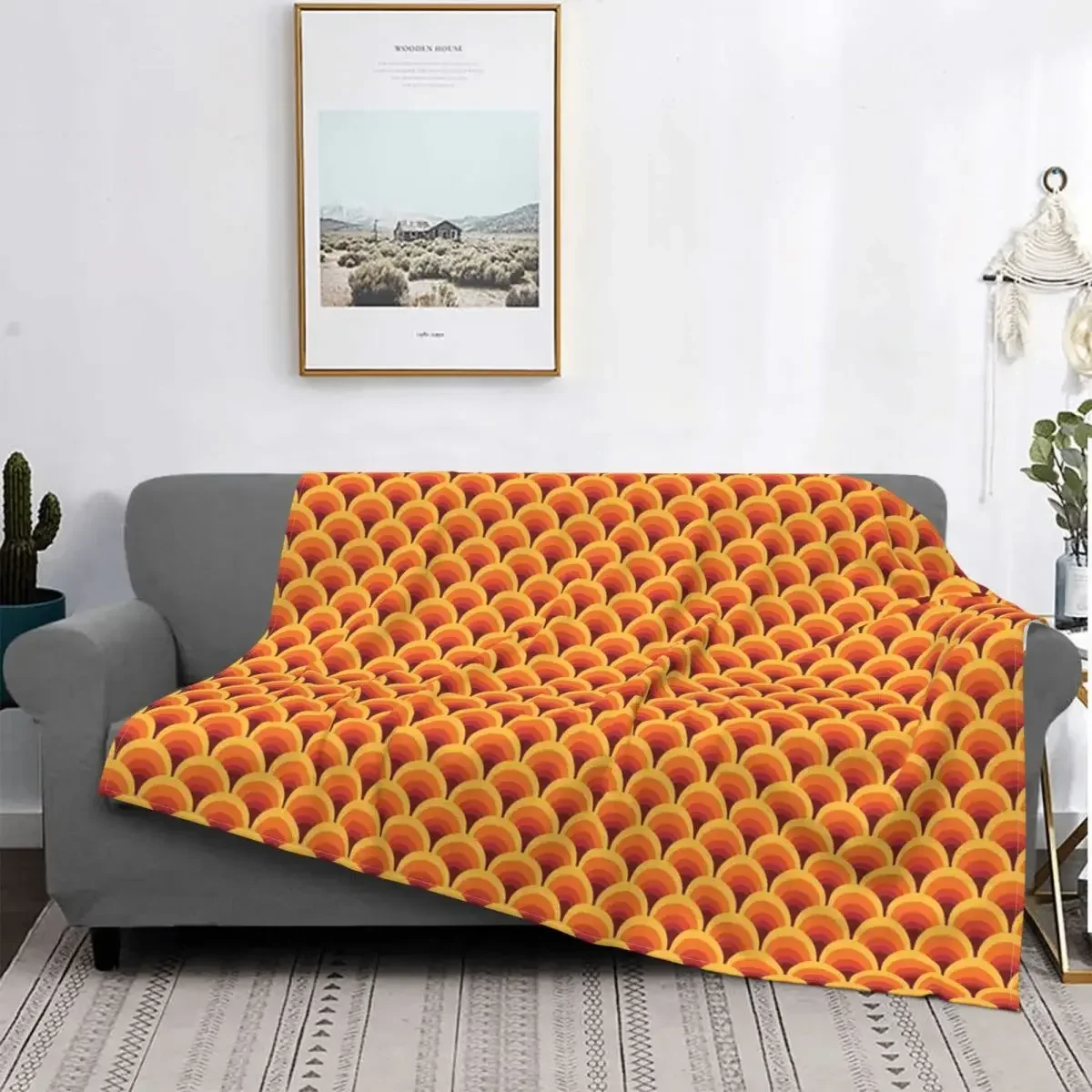 

Orange Wave Gradient Retro Pattern Throw Blanket Couch Warm Cozy Lightweight Decorative Fluffy Blanket for Sofa Bed Chair Room