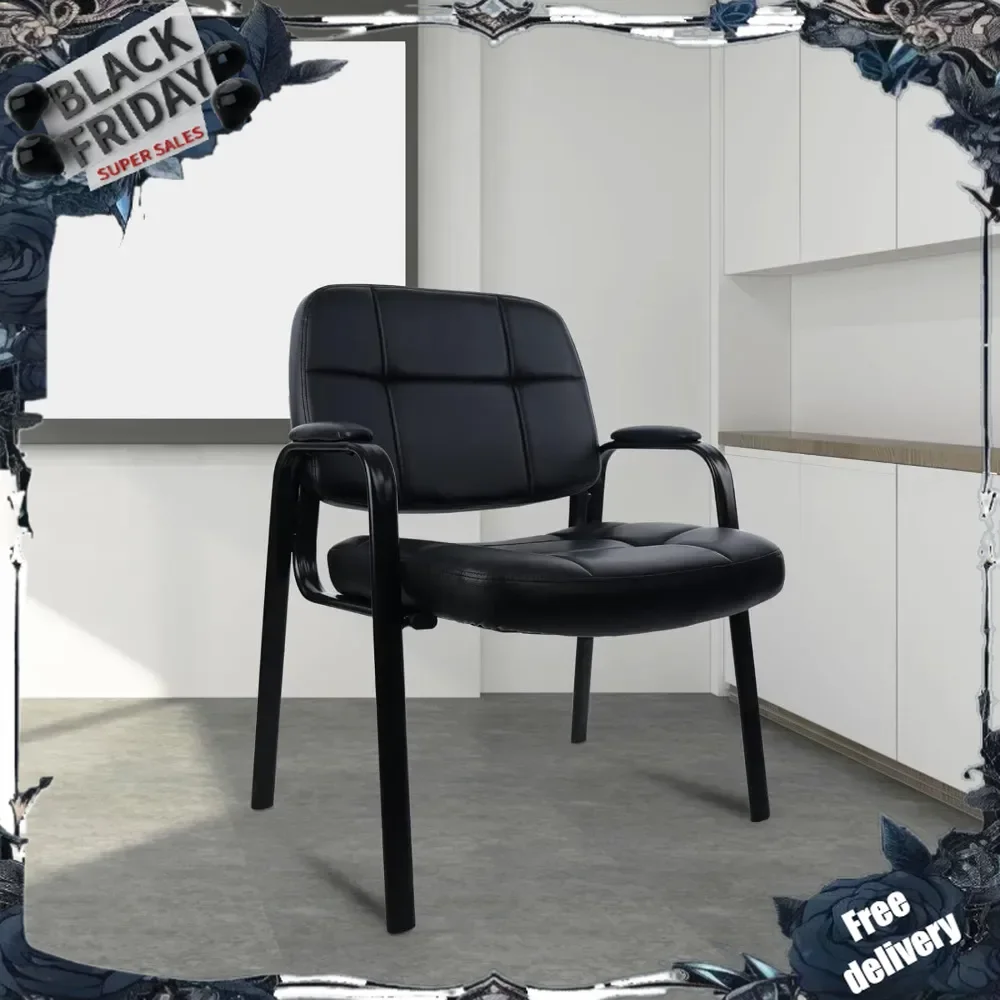 

Big & Tall 400 lbs Waiting Room Guest Chair, Leather Office Reception Chair No Wheels with Padded Arms for Elderly Home