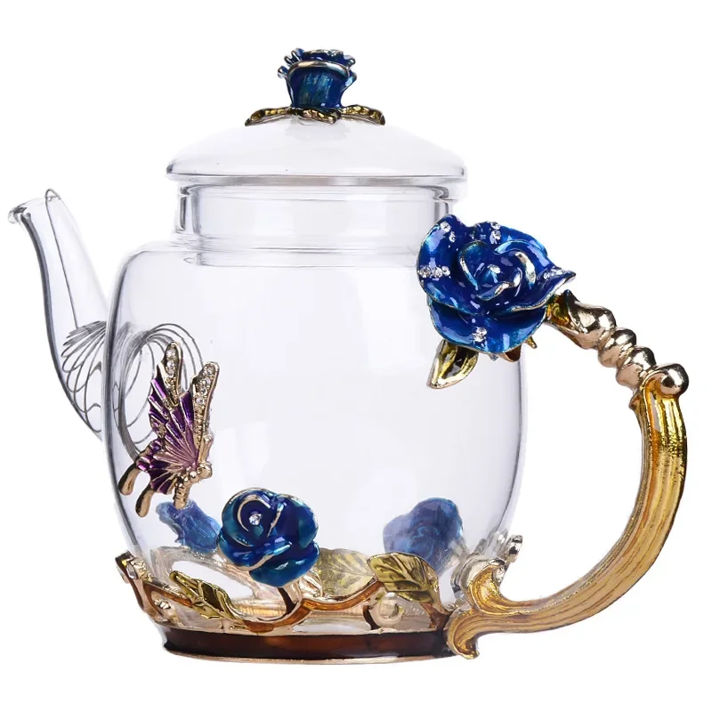 Hand-painted Enamel Color Tea Pot Heat-resistant Glass Single Teapot High-grade Flower Kungfu Water Pots Kettle