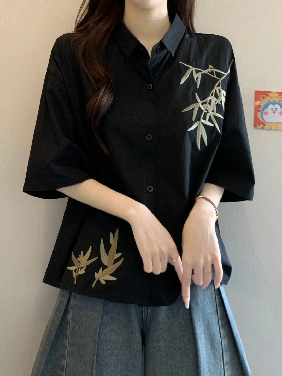 

New Chinese Style Embroidered Short Sleeve Shirt Women Summer 2026 plus Size Flattering Design Retro Base Layer Top
