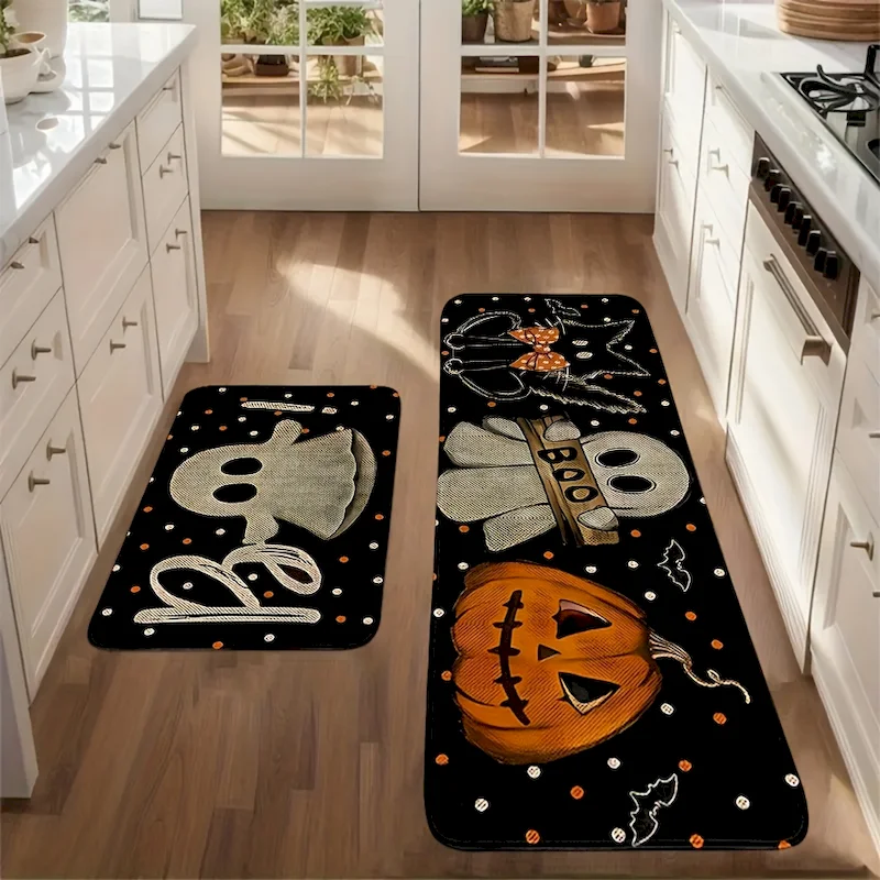 VIKAMA Halloween Pumpkin Ghost Carpet Corridor Soft Noise Reduction Carpet Kitchen Absorbent Non slip Floor Mat Home Decoration