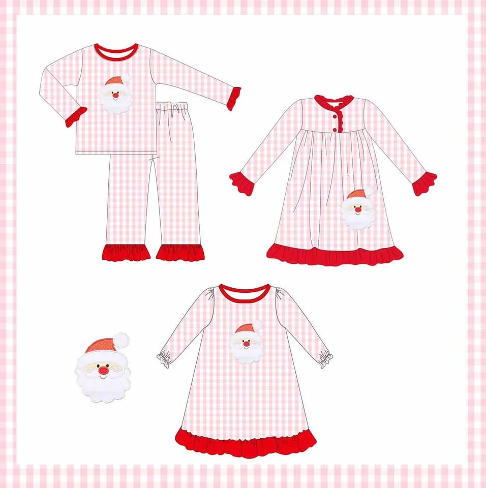 Autumn boutique clothing wholesale little girl Christmas clothing pink plaid clothing Santa Claus printed long-sleeved dress bab