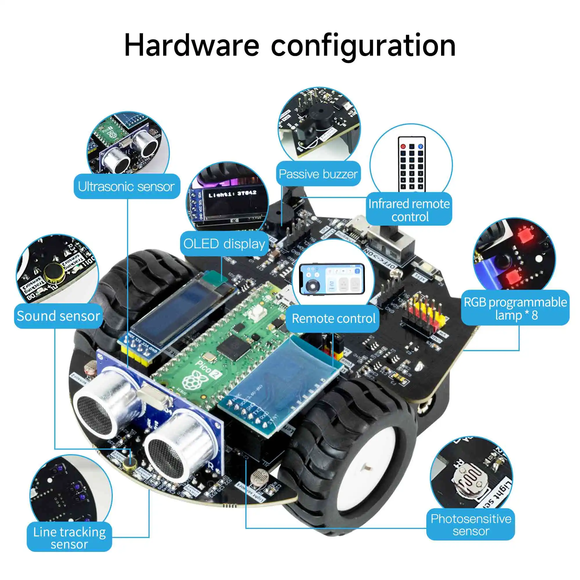 Raspberry Pi Pico2 Robot Car DIY Robotic Electronic Kit Education MicroPython Programming for Teens Include Battery APP Control