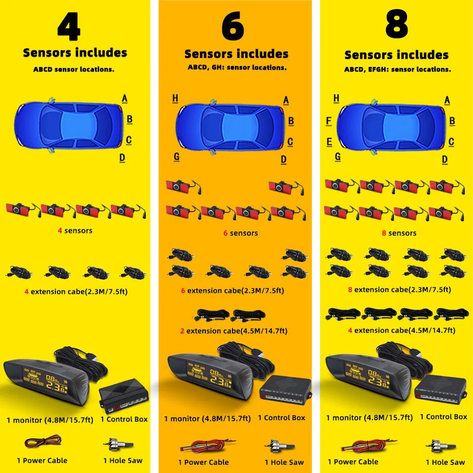 QXNY Parktronic 4/6/8 Parking - Ultrasonic Distance Sensor review and price