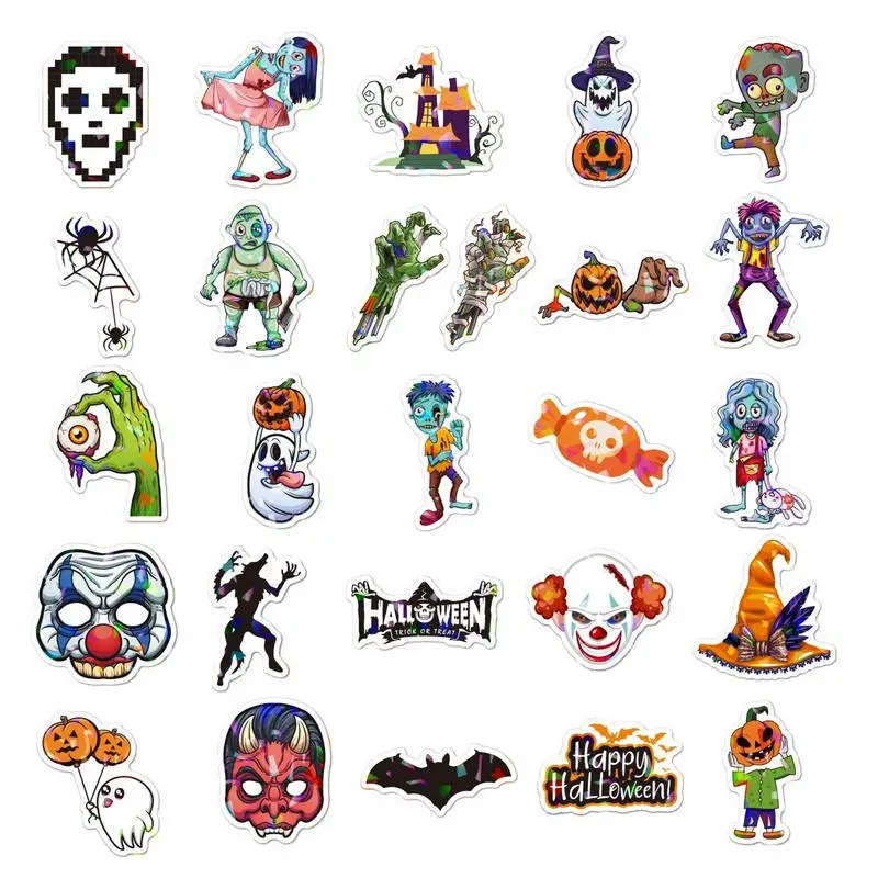 Halloween Stickers For Adults 50PCS Pumpkin Stickers Waterproof Halloween Decals Non-Repeating For Skateboard Luggage Laptop