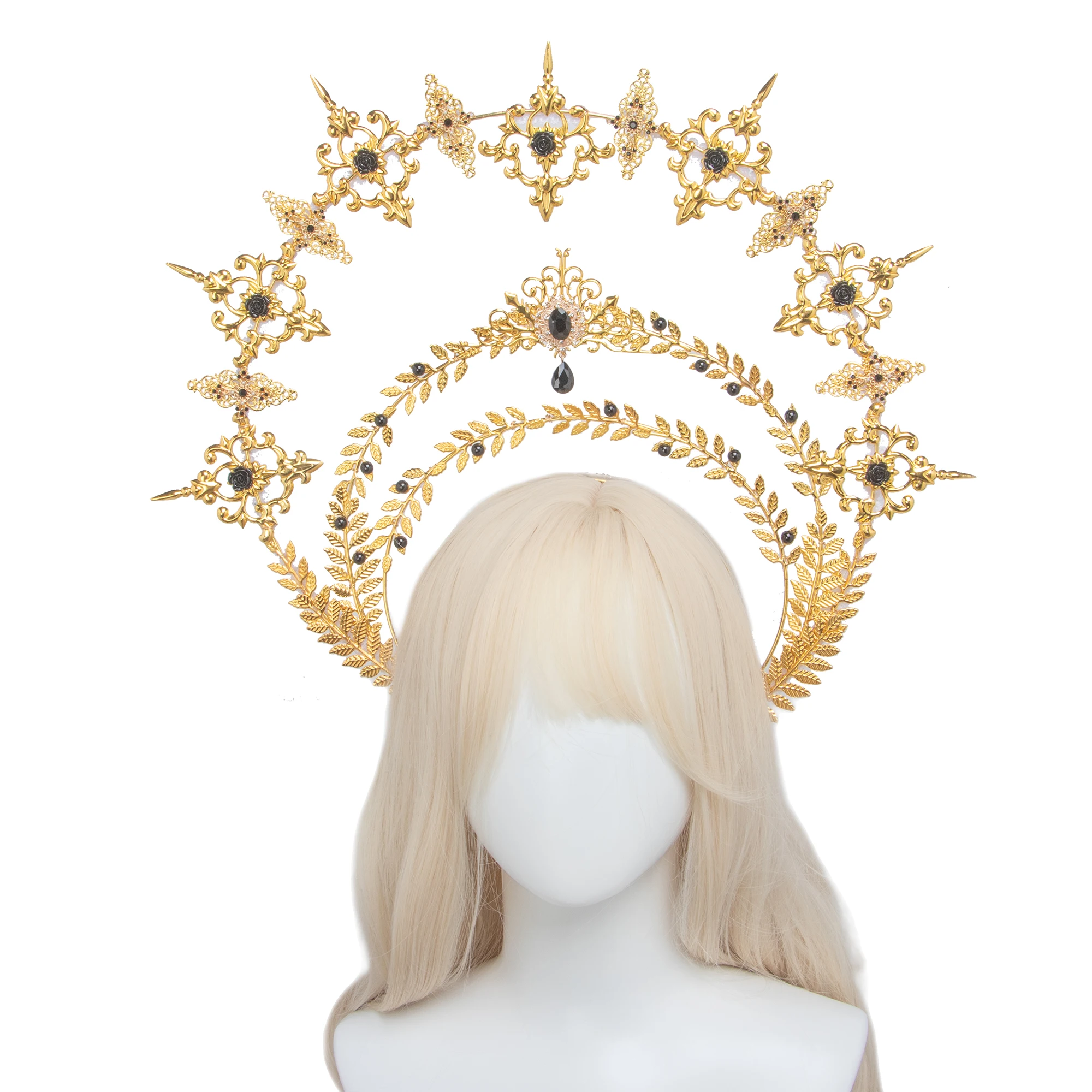 

Handmade Mary Halo Crown Baroque Saint Headdress Stars Goddess Tiara and Crown Gothic Exaggerated Oversized Finished Headpiece