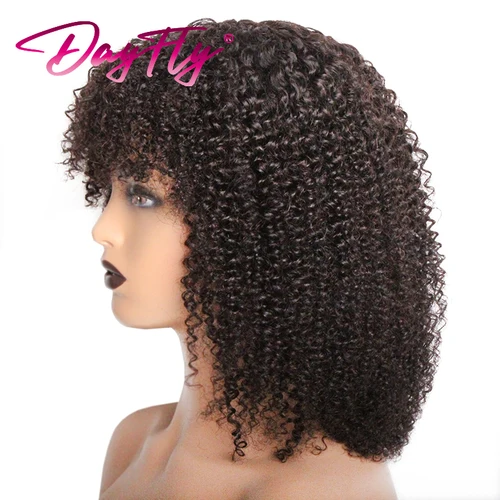 Peluca Bob rizada corta con flequillo, pelucas de cabello brasileño para mujeres, pelucas de cabello humano corto y rizado con flecos, pelucas completas a máquina 180% D