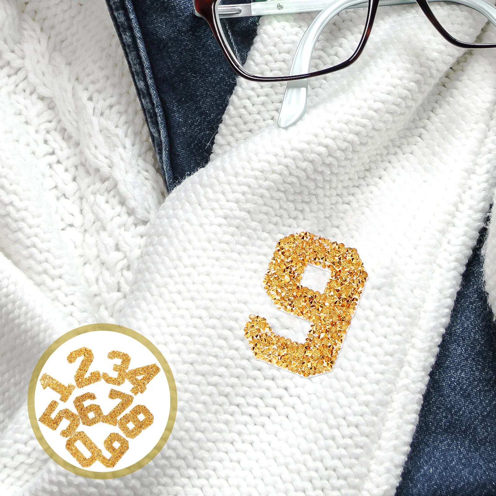 

1 set 1 Set Number Rhinestone Patches Iron-On Clothing Repair Diy Hat T-Shirt Coat Embellishment Wear-Resistant Small Decorative