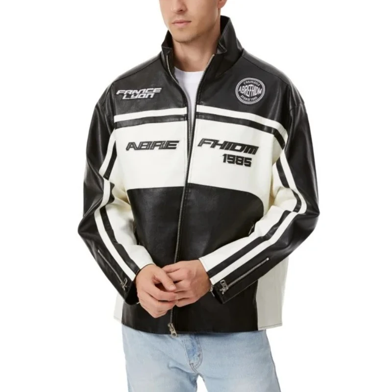 

Men's Stand Collar Leather Jacket Fashion Motorbiker PU Leather Work Clothes Men Outdoor Streetwear Motorcycle Riding Clothes