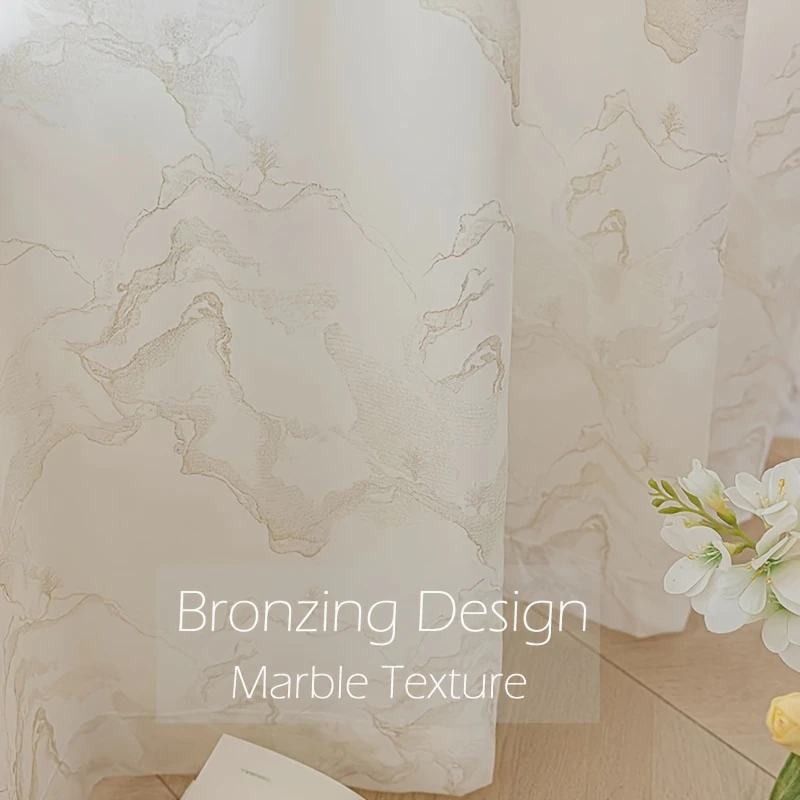 

French Light Luxury Bronzing Marble Texture Tulle Curtain White High Quality Semi-Sheer Window Screen For Living Room Bedroom