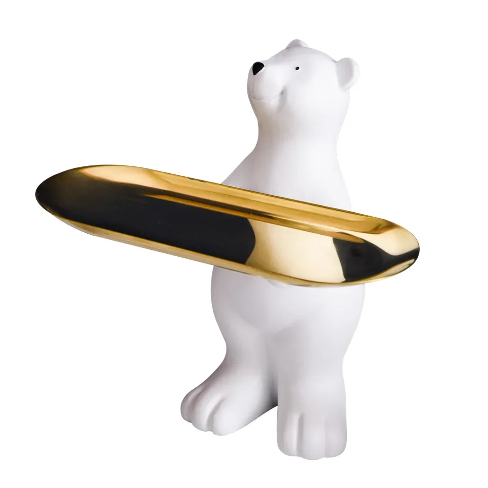 

Adorable Polar Bear Figurine Decorative Dessert Organizer Tray Holder Earrings Holder Snacks Key Storage Tray Porch Decor