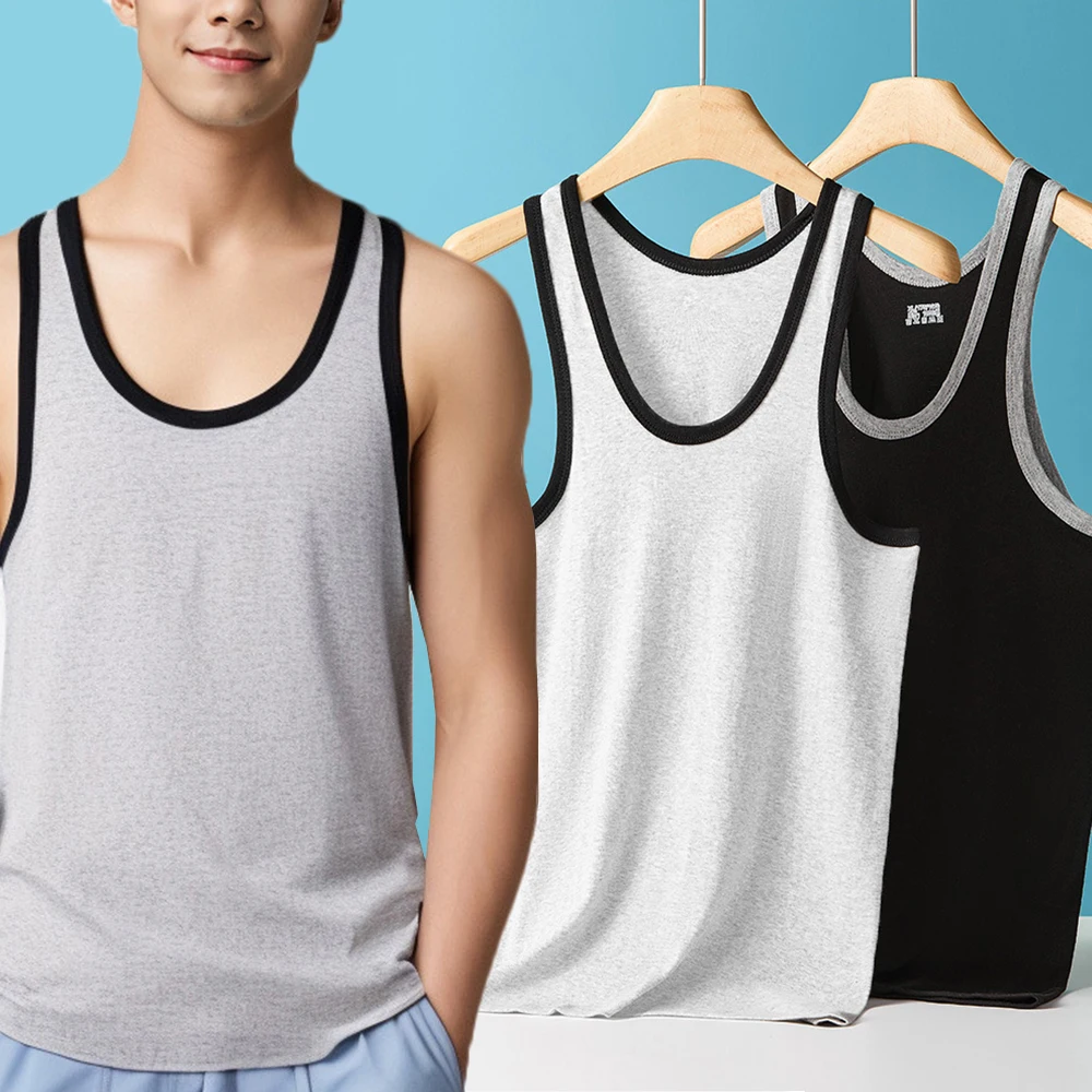 

Men's Pure Cotton Joker Vest White Black Color Basic Vest Plus Size Sports Fitness T-shirt Male Bodybuilding Gym Tank Tops