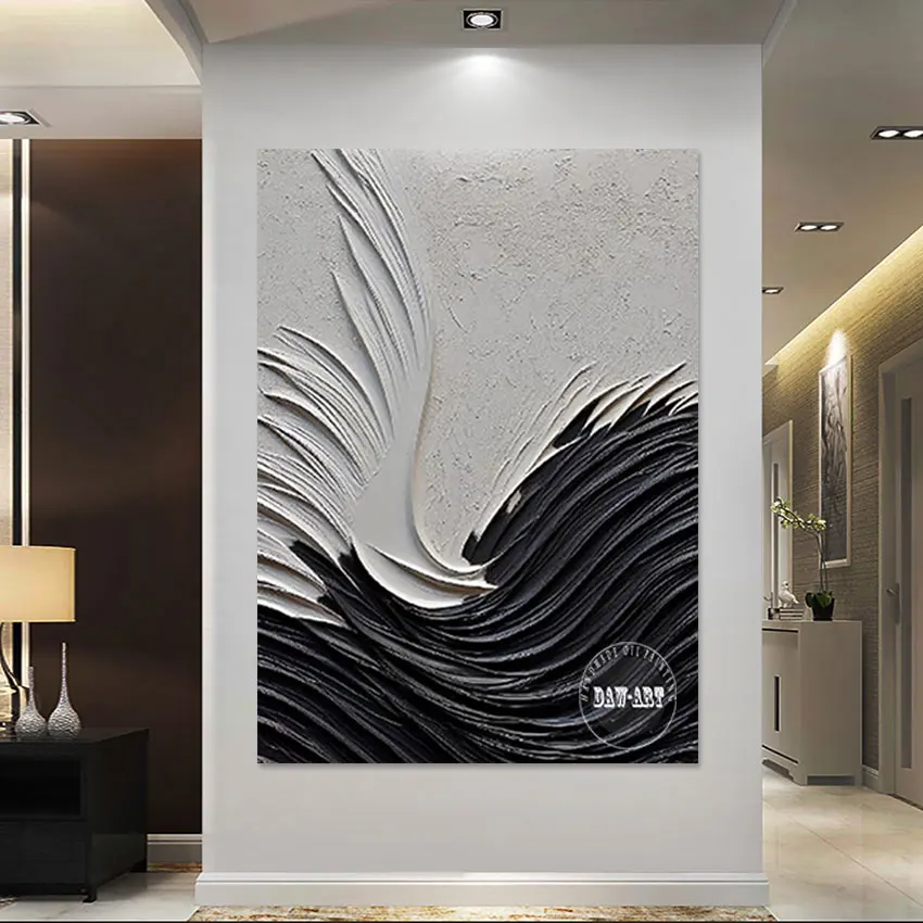 New Arrival Modern Canvas Picture Acrylic Wall Decoration,Black And White Texture Art Unframed Abstract Oil Paintings on Canvas