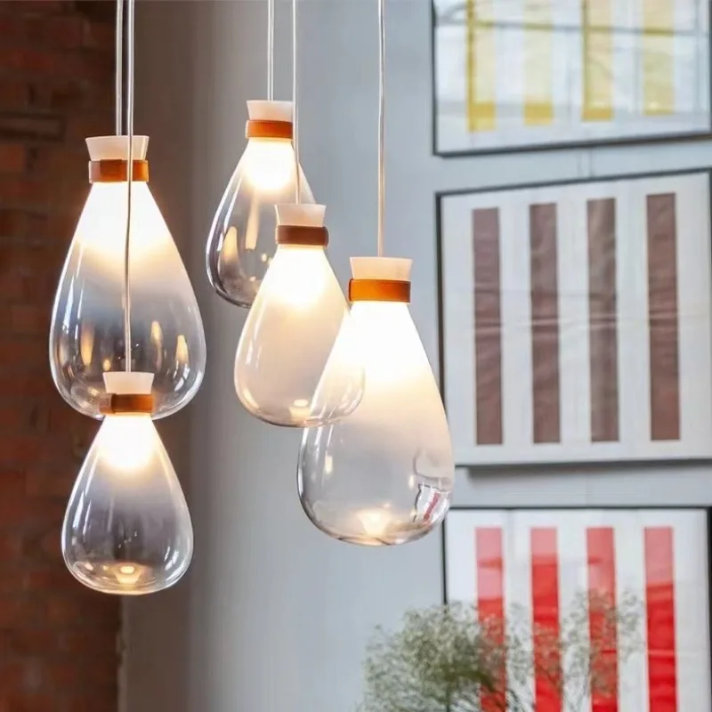 Modern Minimalist Staircase Belt Glass Pendant Lights Bar Restaurant Showcase Bedroom Headboard Small Minimalism LED Chandeliers