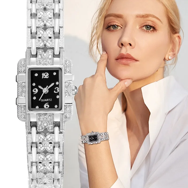 Women Square Quartz Watch Vintage Delicate Engraved Metal Bracelet Wristwatch for Woman Elegant Ladies Watch Clock Gift Relogio