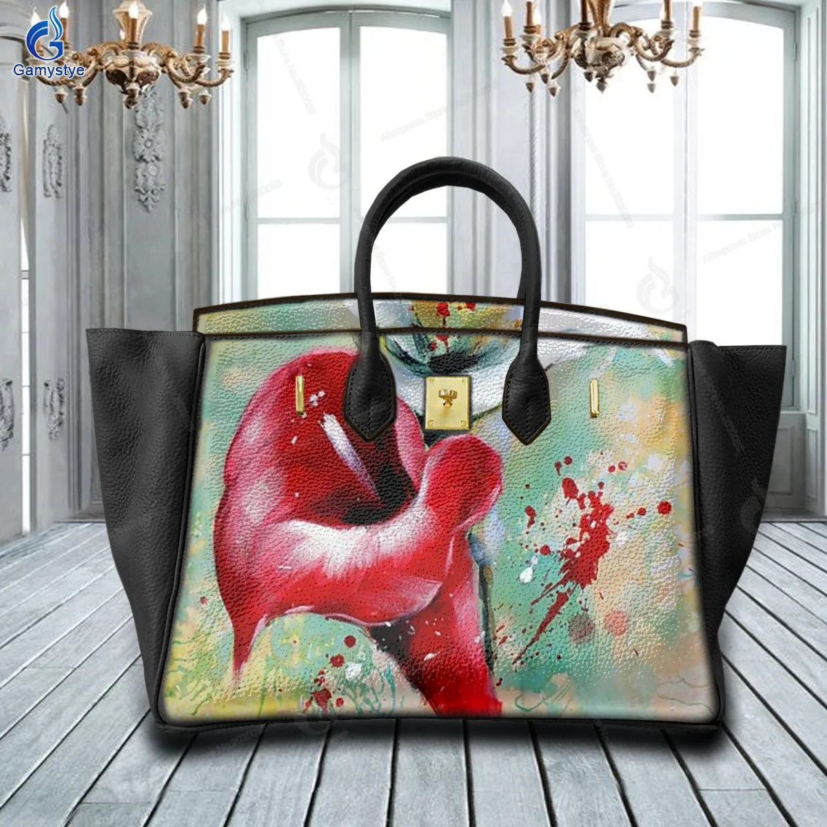 

Shoulder Bags Sac De Luxe Femme Luxury Bags Women Red Calla Lily Print Real Cowskin Leather Street Artisc Hand Draw BagsMulticol