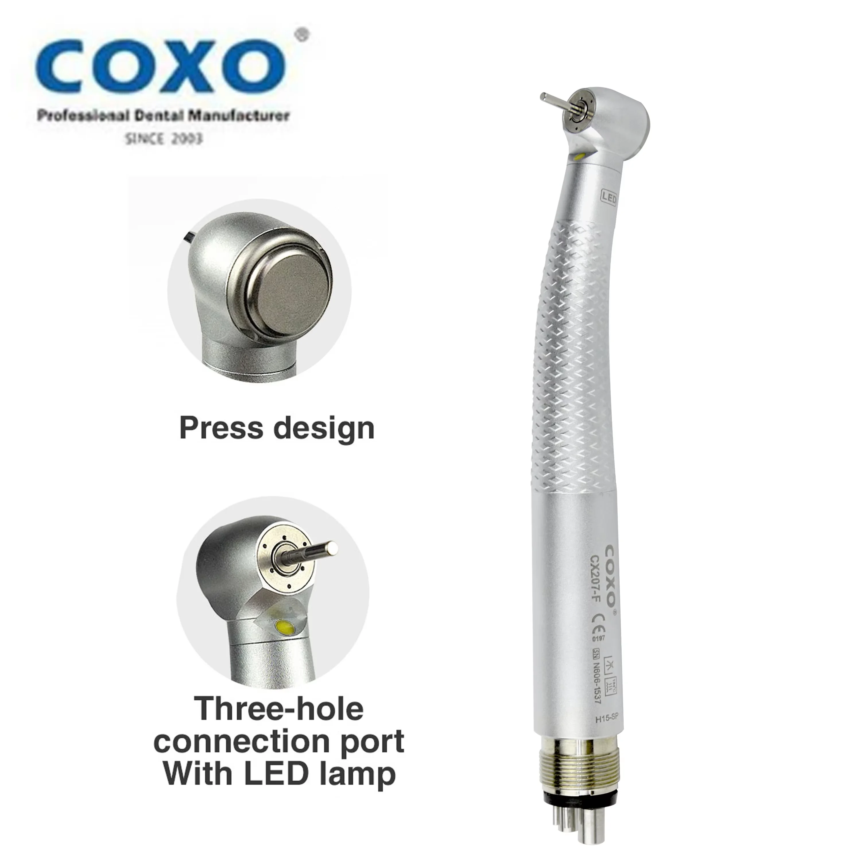 Alta qualità! COXO CX207-F Manipolo dentale ad alta velocità a LED 4 fori con spruzzo a 3 vie 3 Manipolo per dentista ad aria