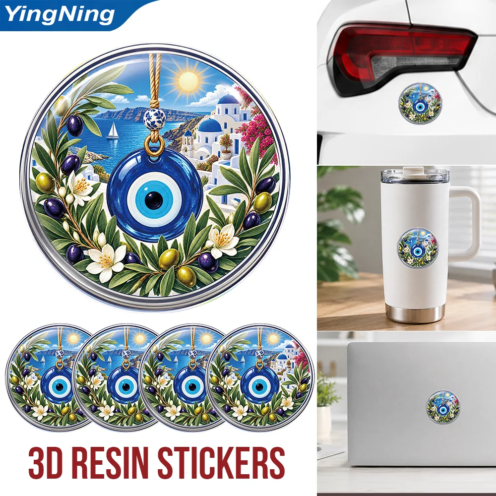 Nazar Evil Eye Olive Branch 3D Resin Domed Sticker Waterproof Self Adhesive Car Decal for Laptop Water Bottle Lucky Charm Gift