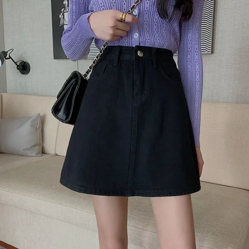 

Vintage Denim Mini Skirts Women Summer High Waist Straigth Black Shorts Faldas Casual Fashion Streetwear Cotton Skirt MOKIJINS