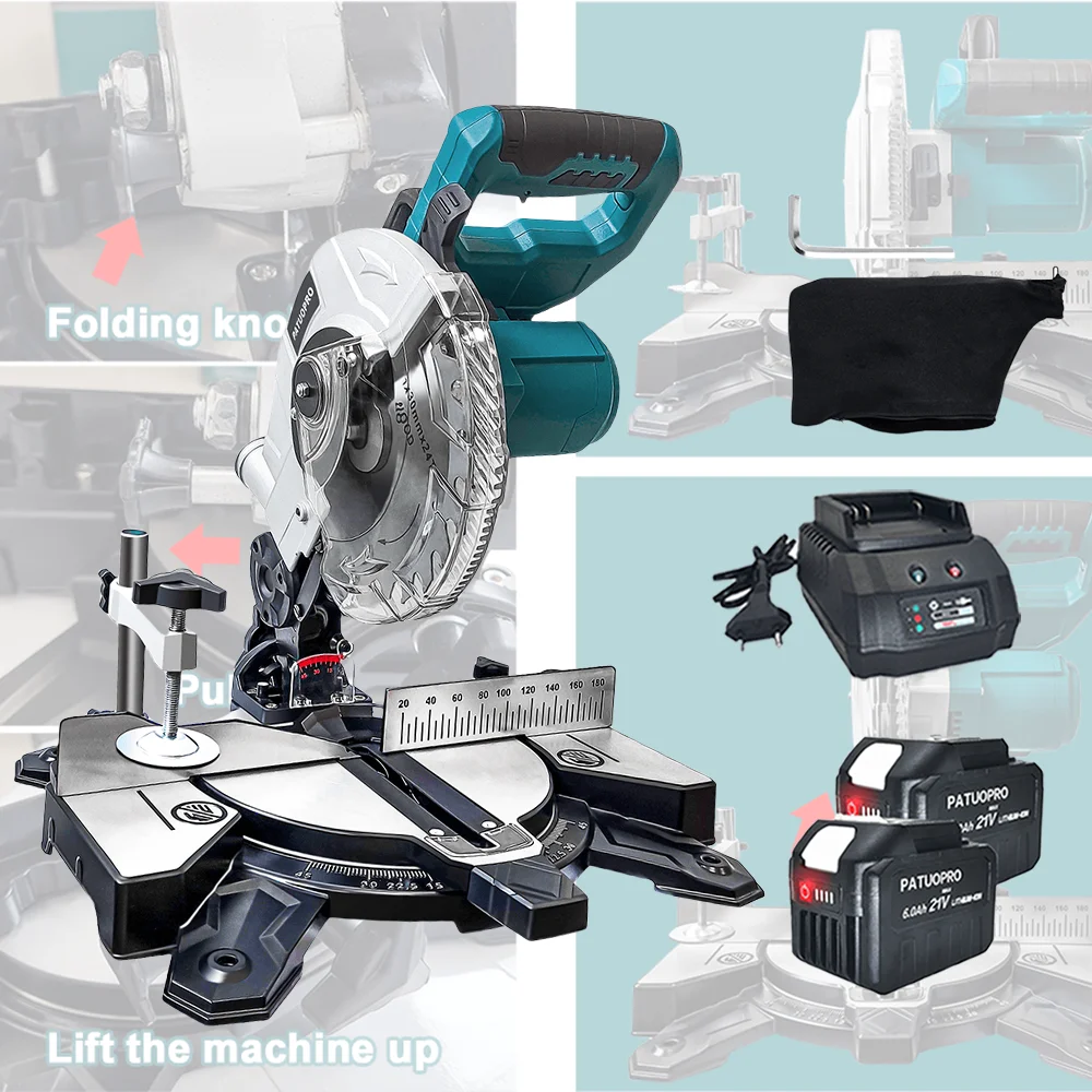 PATUOPRO Бесщеточная торцовочная пила 8-дюймовая компактная электрическая пила для дерева, алюминия, резак из нержавеющей стали, электроинструмент для батареи Makita 18 В