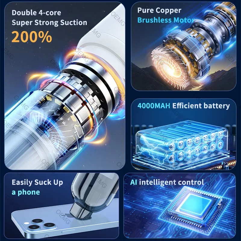 135000PA Portable Wireless Car Vacuum Cleaner Mini Handheld Cleaner Poweful Cleaning Machine for Strong Suction Car Cleaner