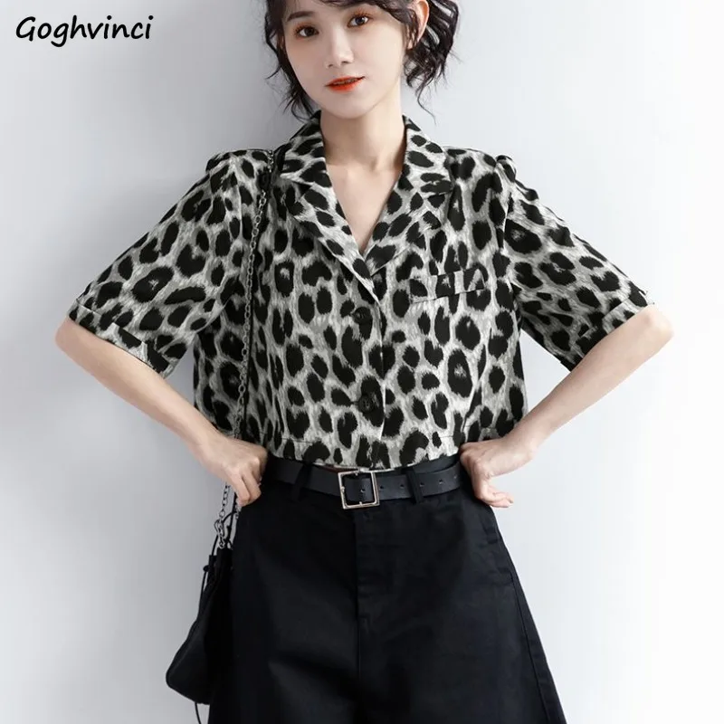 Short-sleeved Shirts Women Leopard Printed Chic Popular All-match Korean Fashion High Street Loose Fit Harajuku Trendy Summer