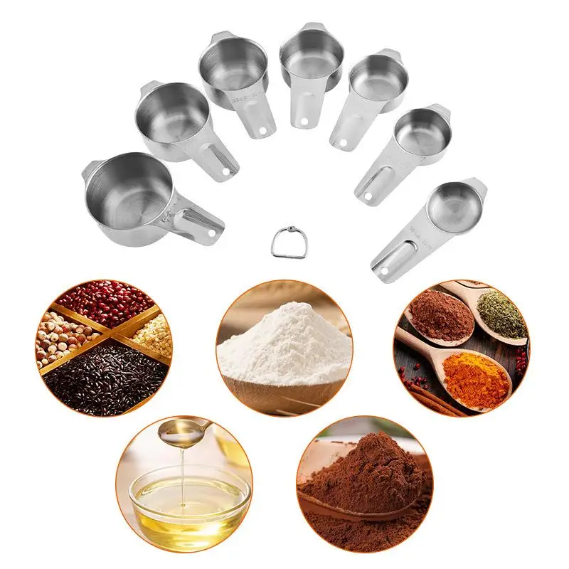 

7Pcs/Set 410 Stainless Steel Measuring Cup Sets Stackable Kitchen Measuring Cups For Dry And Liquid Ingredients