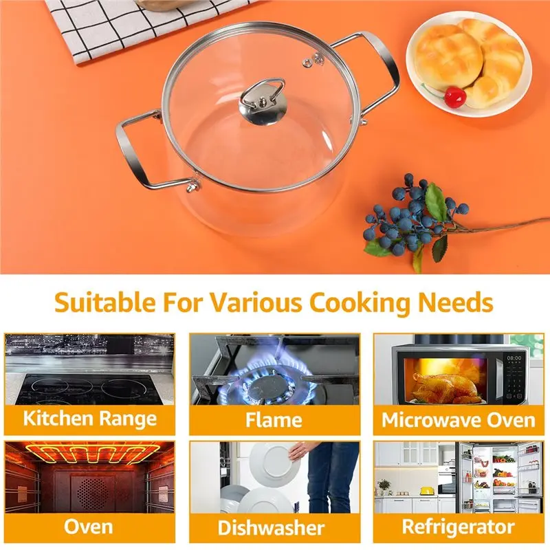 Y50A-Dual Handles Glass Cooking Pot 3.5L Simmer Pot Heat Resistant Borosilicate Glass Cookware Pot With Lid Kitchen Tool