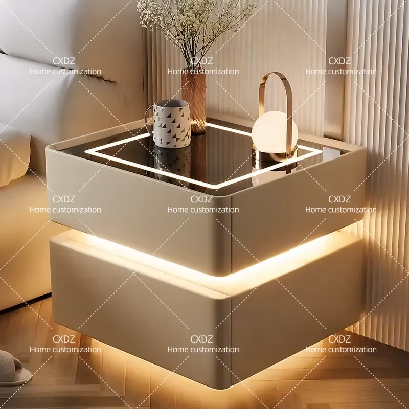 Intelligent Solid Wood Bedside Table Modern Simple Nightstand Bedroom Light Luxury Multi Functional Storage Cabinet for