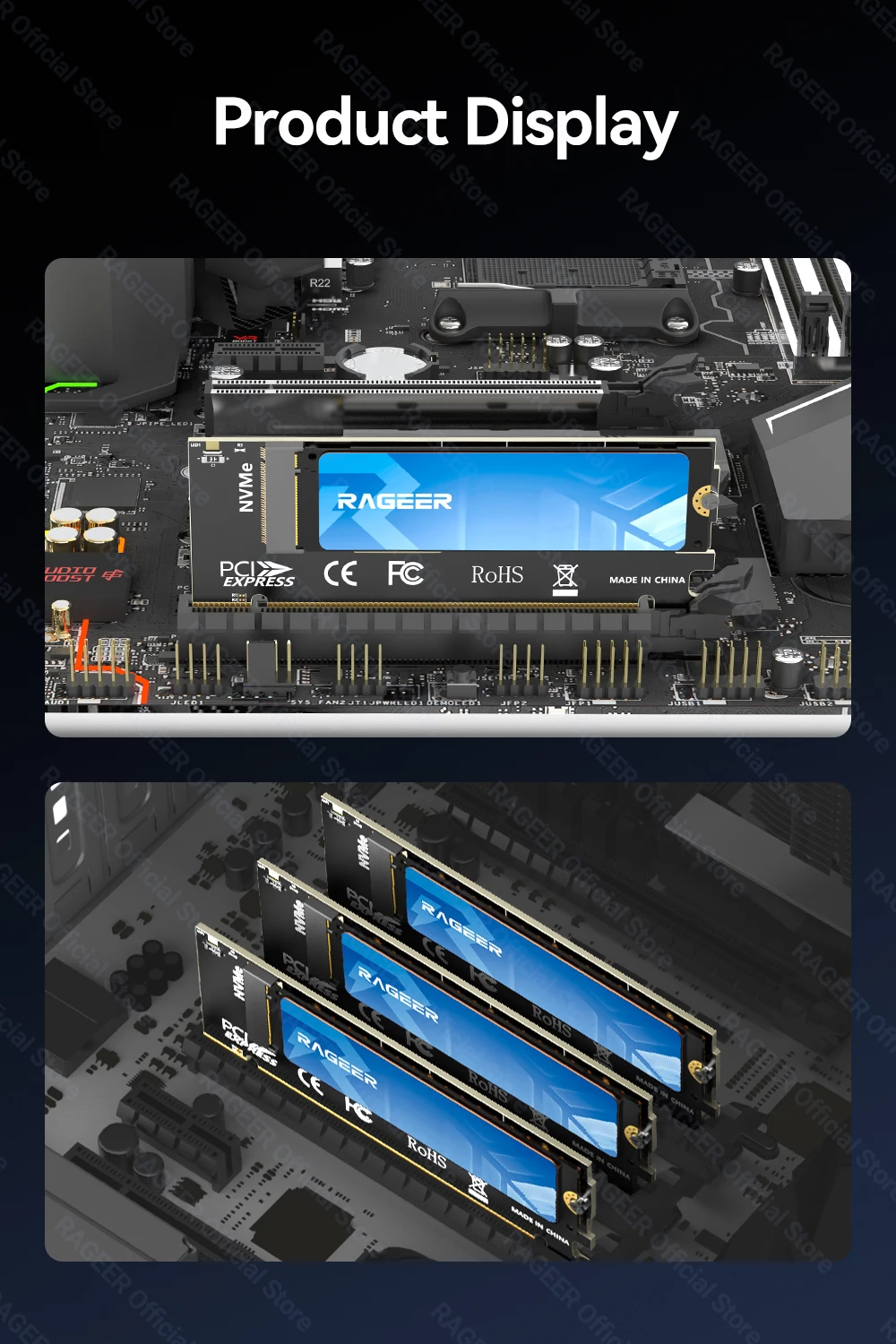 RAGEER M.2 NVMe zu PCIe 4.0 x16 Adapterkarte unterstützt 4 TB SSD und 64 Gbit/s Geschwindigkeit, kompatibel mit 2280/60/42/30 NVMe SSDs – Detail 9