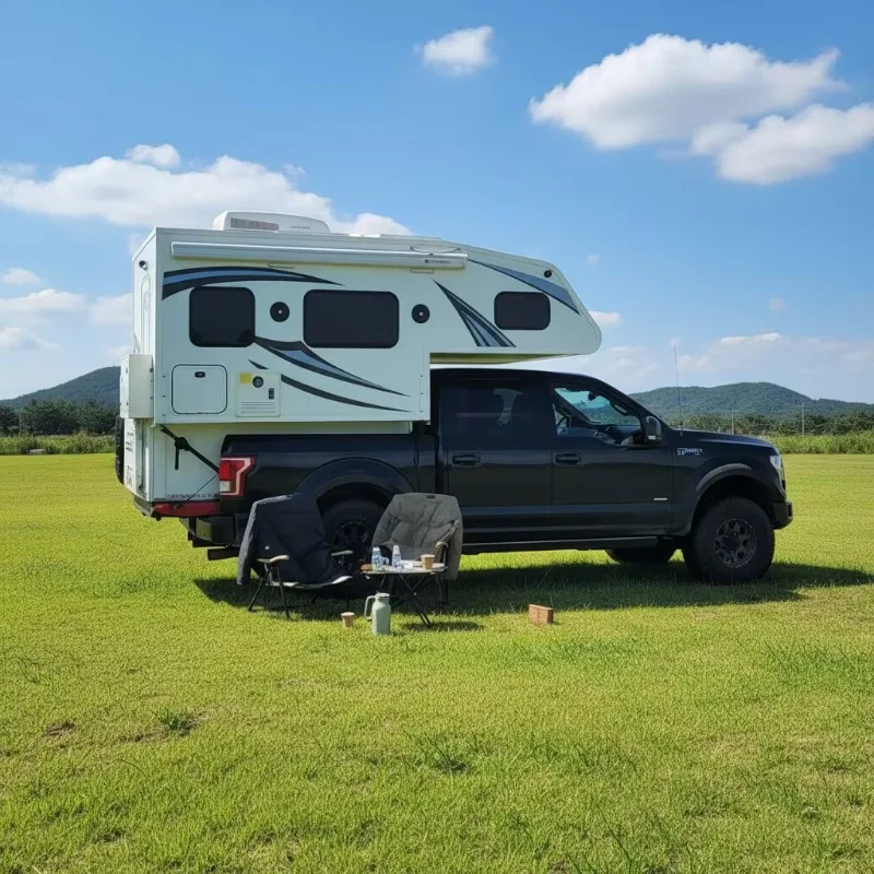 Slide-In 4x4 4 Person Pick-Up Truck Camper Foldable Roof Lightweight Overland Trailer Rooftop Awning Tent Outdoor Camping Travel