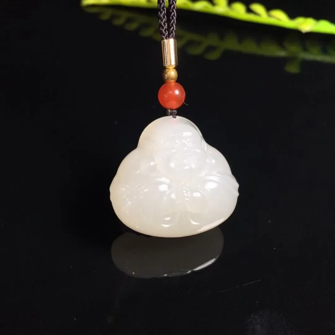 Natural 100% real cyan hetian jade pendant necklace hand-carved the Buddha necklaces pendants man woman jade jewelry Bless peace