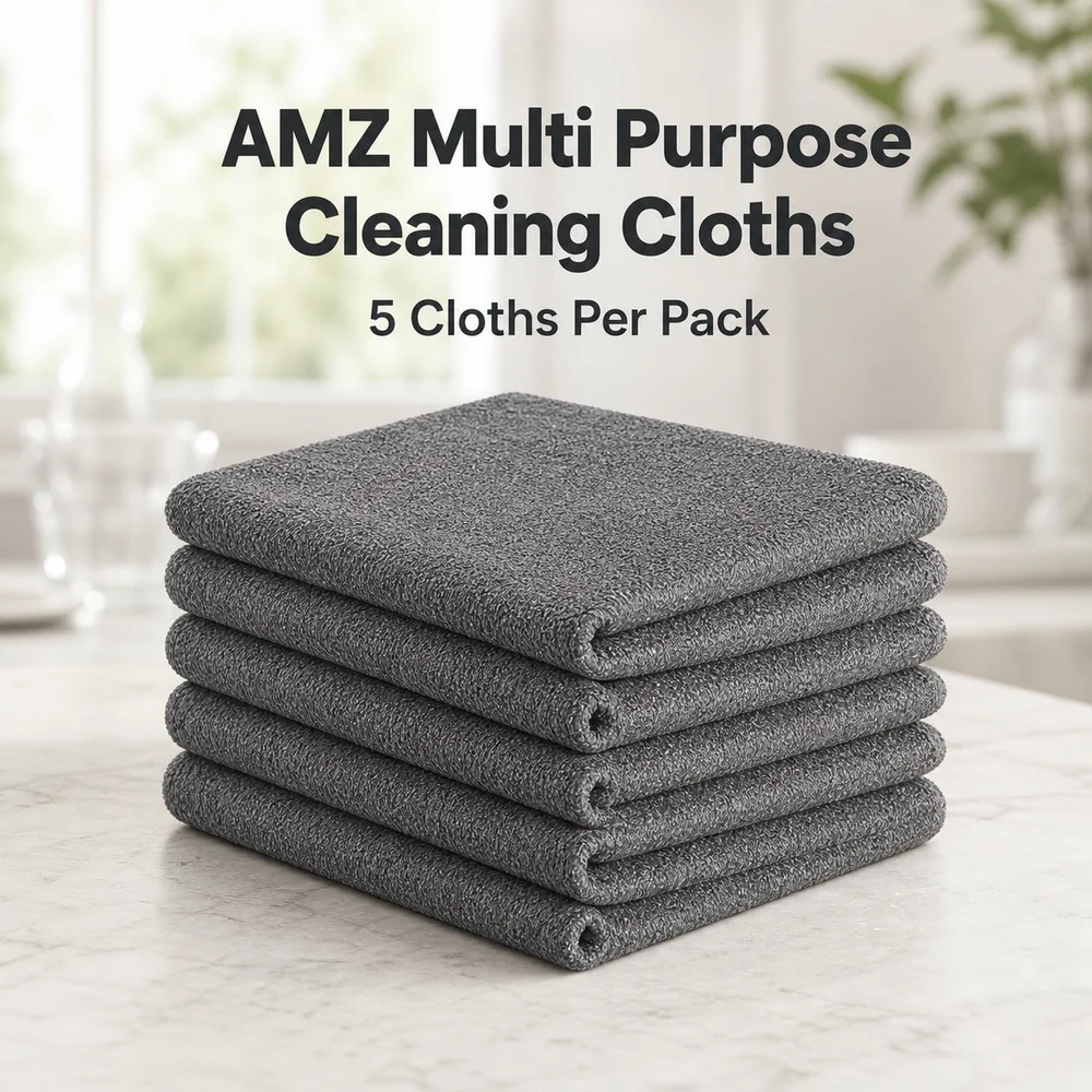 AMZ Multi Purpose Cleaning Cloth 5 Piece Set for Glass Tile Countertops Furniture Car Interiors Washable Reusable Daily Wiping
