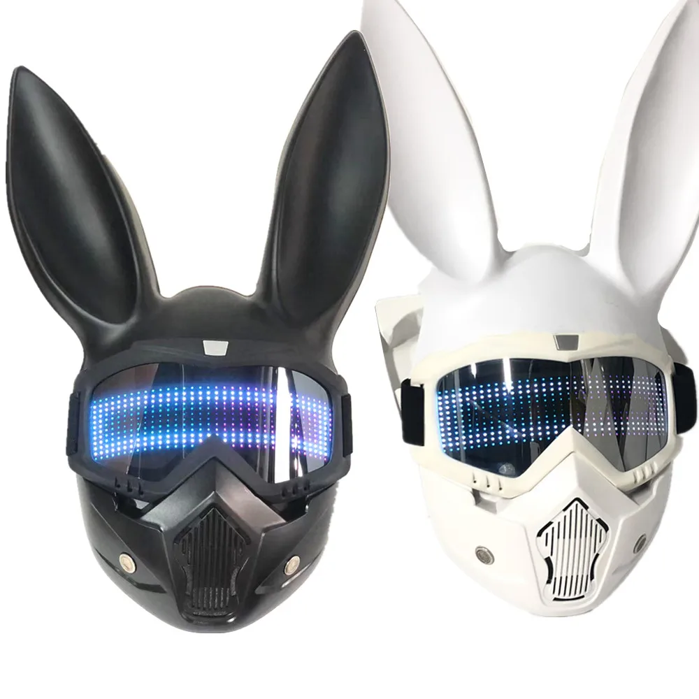 Halloween Bunny Girl Colplay Bluetooth APP Ilumina la máscara de purga Fiesta de disfraces de Halloween Máscaras faciales LED para niños Hombres Mujeres