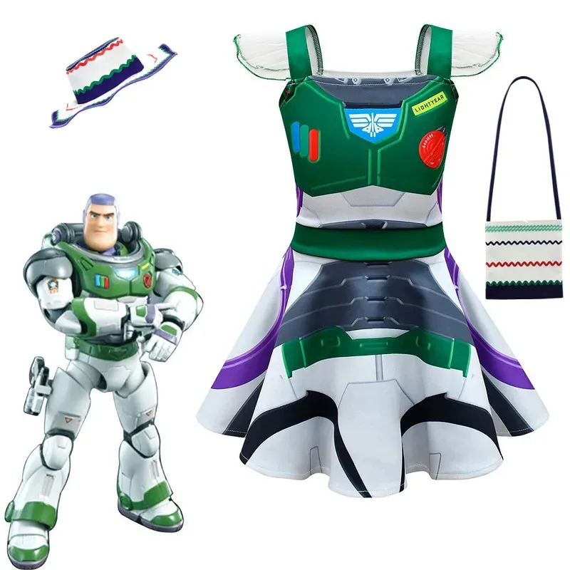 l2025l New Cosplay Buzz Lightyear Costume Girls Dress Cartoon Story Role Playing Dress up Party Clothing Long Pajama Dress Anime
