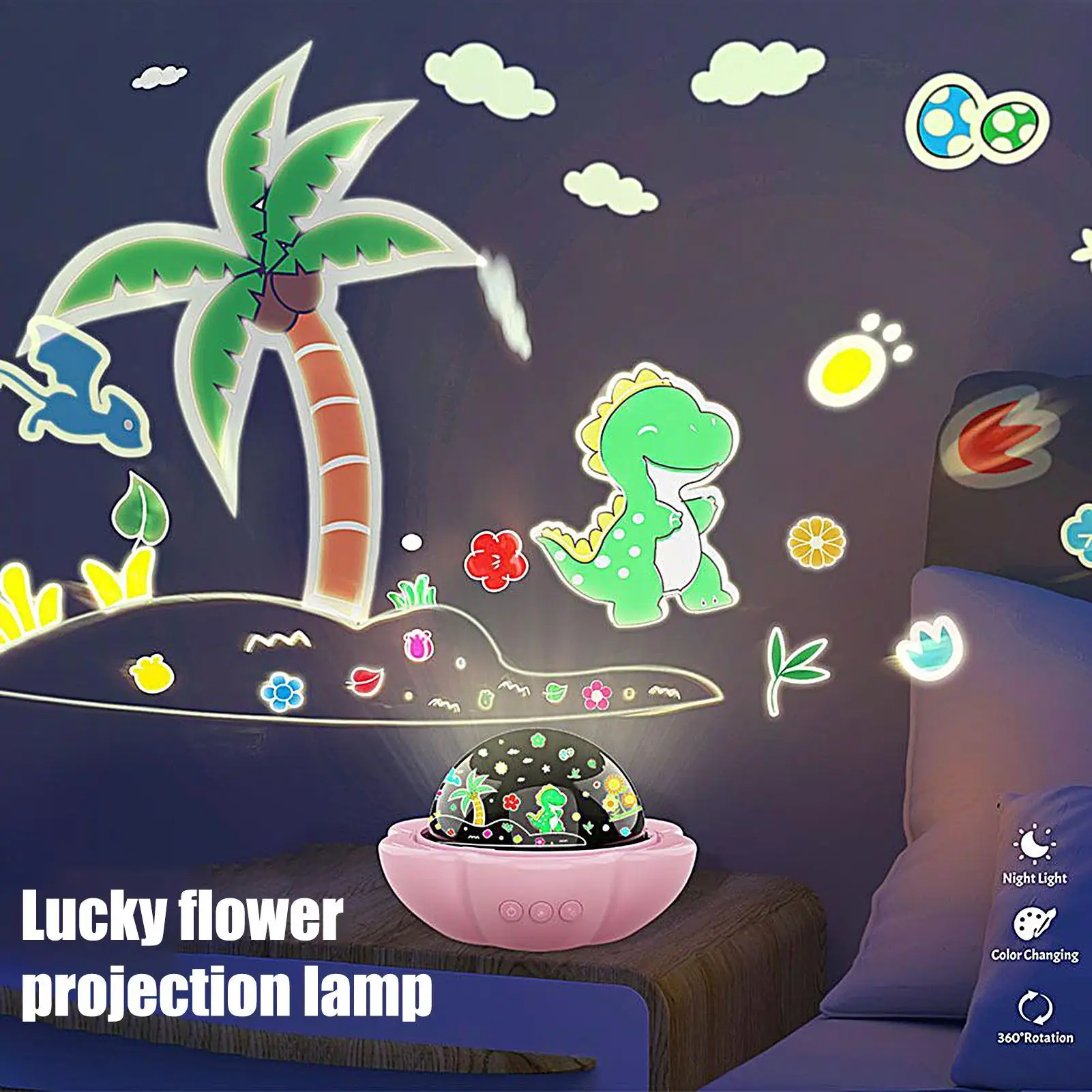 Kid Projector Night Light Children Dinosaur Nightlight Projector Early Learning Toy Interactive LED Projection Lamp for Home