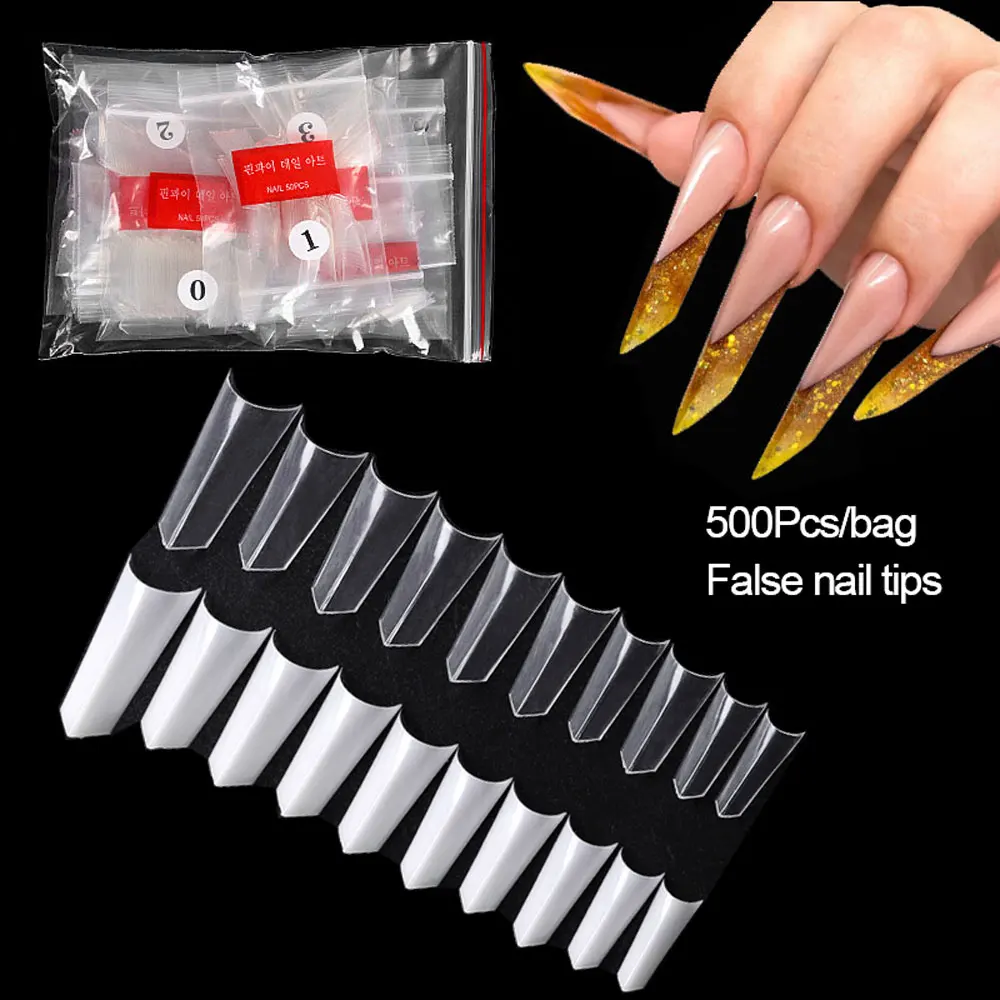 500 Uds./Bolsa de Puntas de Uñas Postizas Naturales Transparentes para Arte de Uñas, Gel Acrílico, Extensiones de Uñas DIY, Puntas de Manicura a Presión