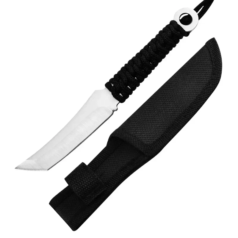 2024 New Outdoor Survival Knife, Nylon Rope High Hardness Straight Knife, Jungle Camping Portable EDC Knife with Sheath