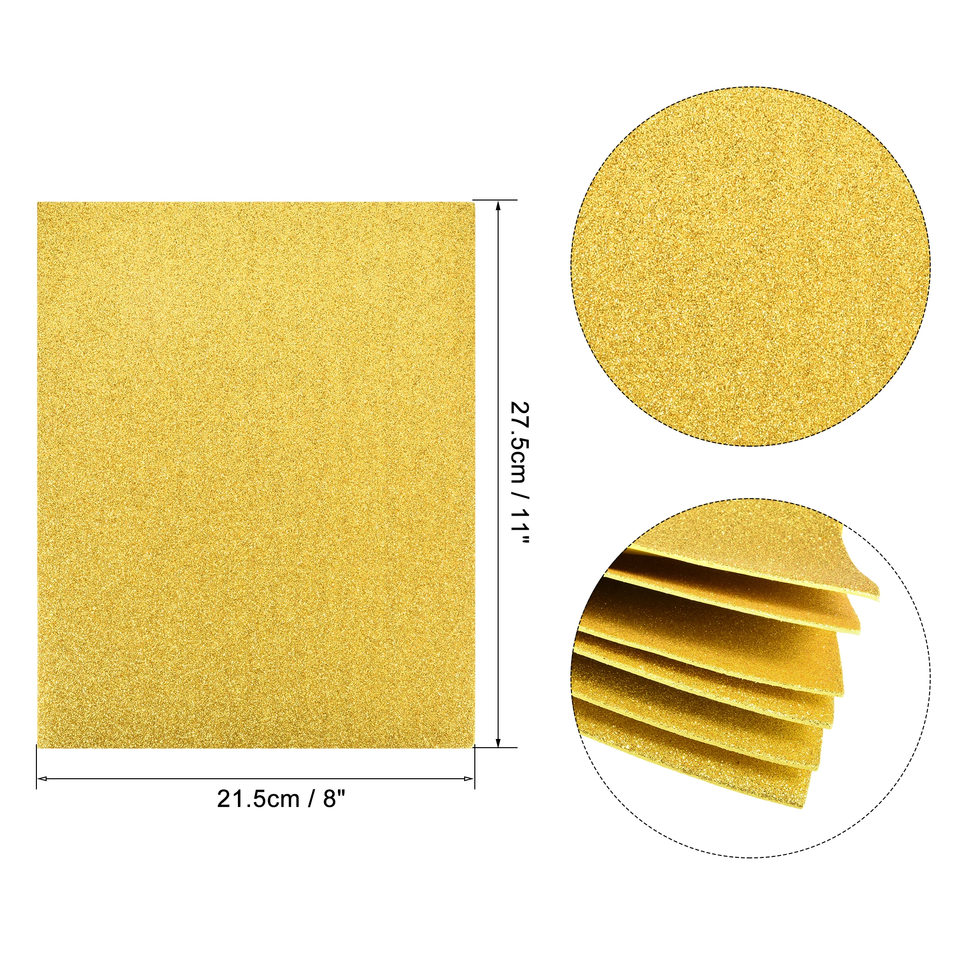 Uxcell 6pcs 2mm Thick Gold Powder Glitter EVA Foam Sheet Sponge Paper Foam Paper Kindergarten DIY Handmade Supplies Without Glue