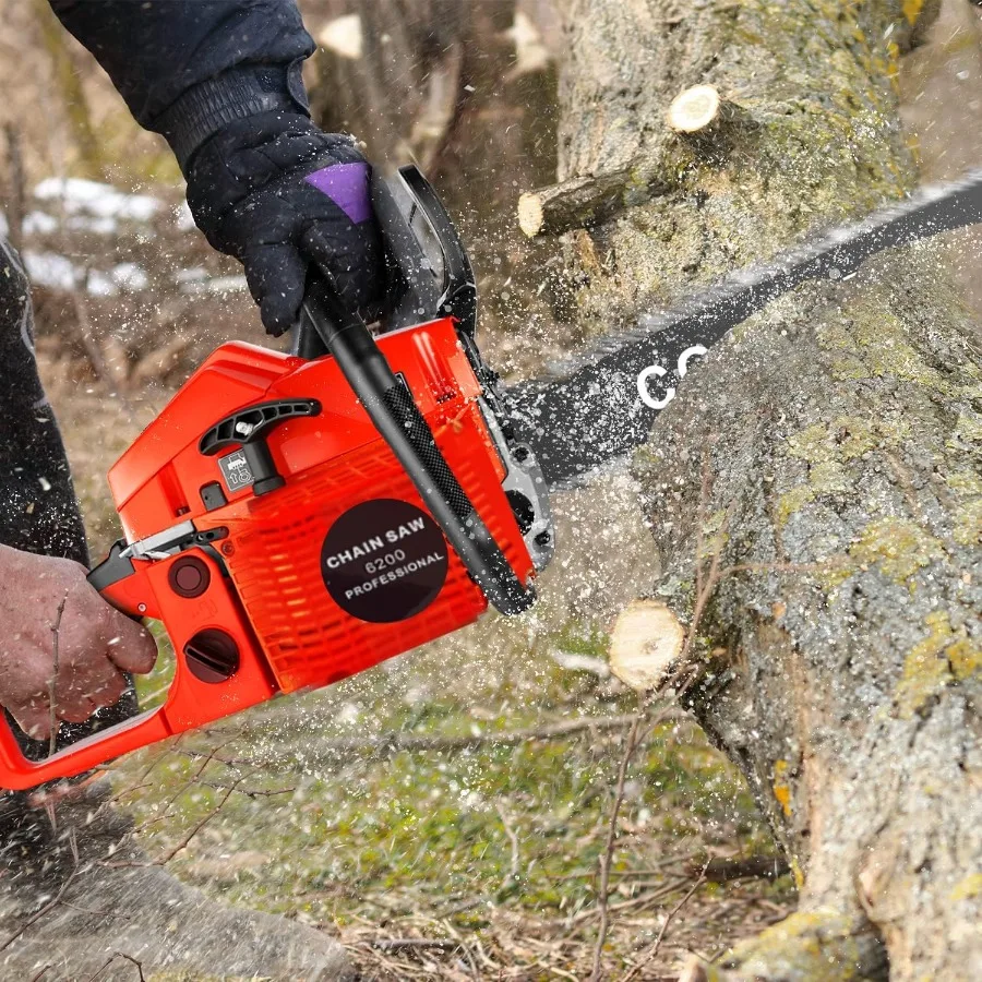 Gas-Kettensäge, angetrieben, verbessert, 62 CC, 3,5 PS, 2 Zyklen, 20-Zoll-Kettensäge, Gas mit Tragetasche, Werkzeugsatz zum effizienten Baumschneiden