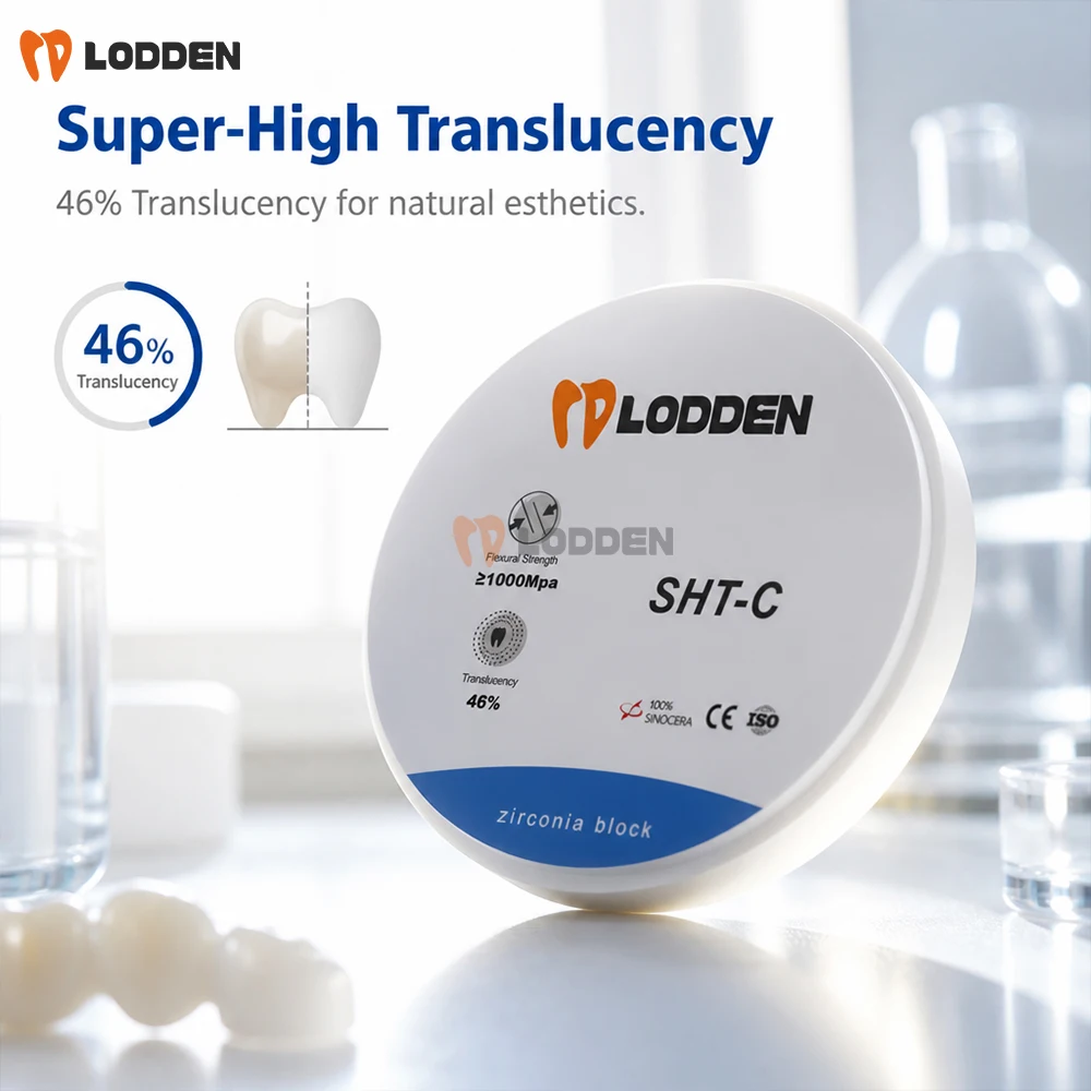 LODDEN SHT-C Zirconia Dental Block Pre Shaded 46% Super-High Translucency 1000MPa for CAD CAM 100% Sinocera Material