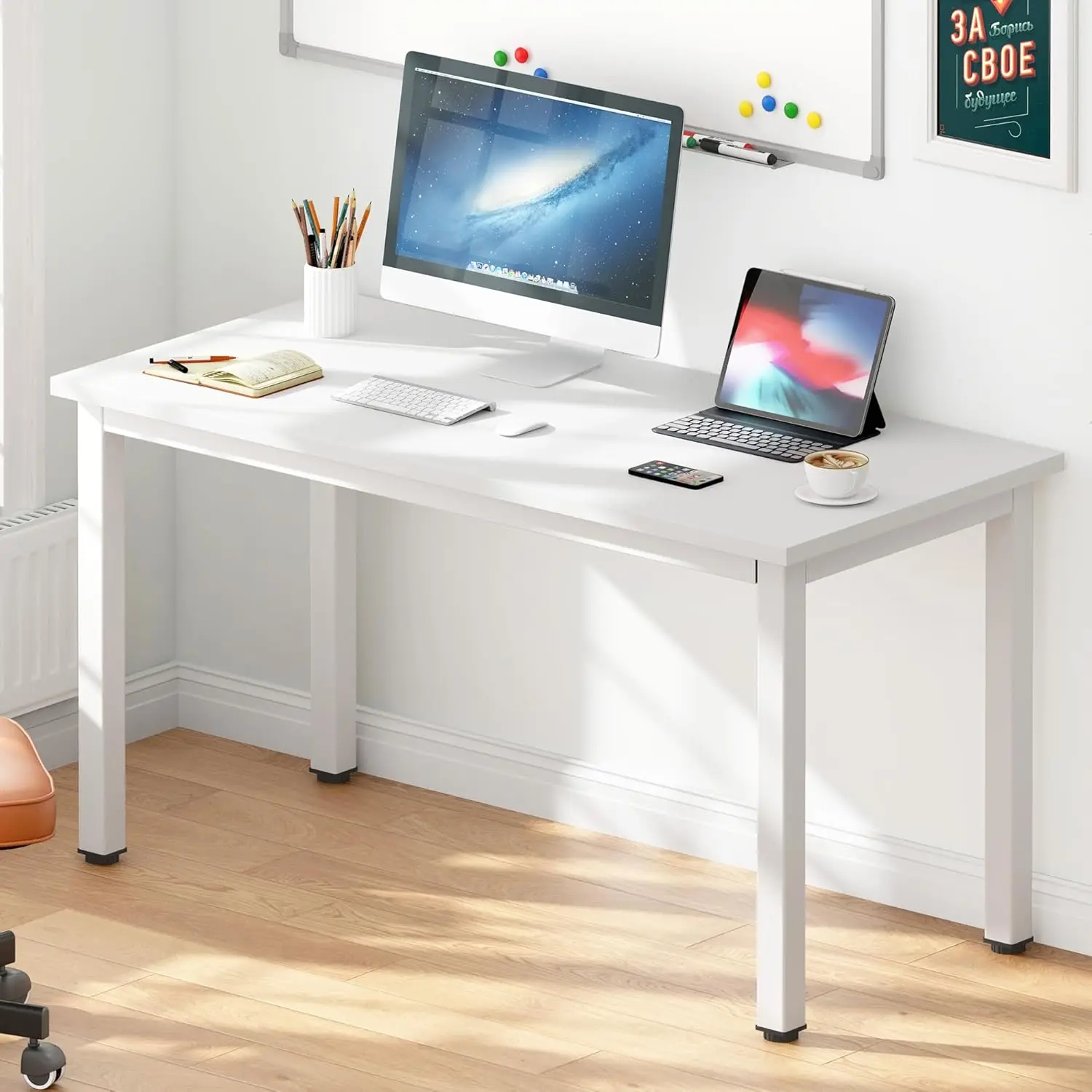 DlandHome 47 inches Medium Computer Desk, Home Composite Wood Board Desk, Decent and Steady Home Office School Desk/Workstation