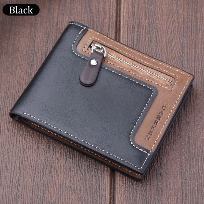 Retro Men's  Short Wallet  PU Leather Clutch Wallet Zipper Wallet Money Clip Credit Card Wallet Billfold Card Holder Notecase
