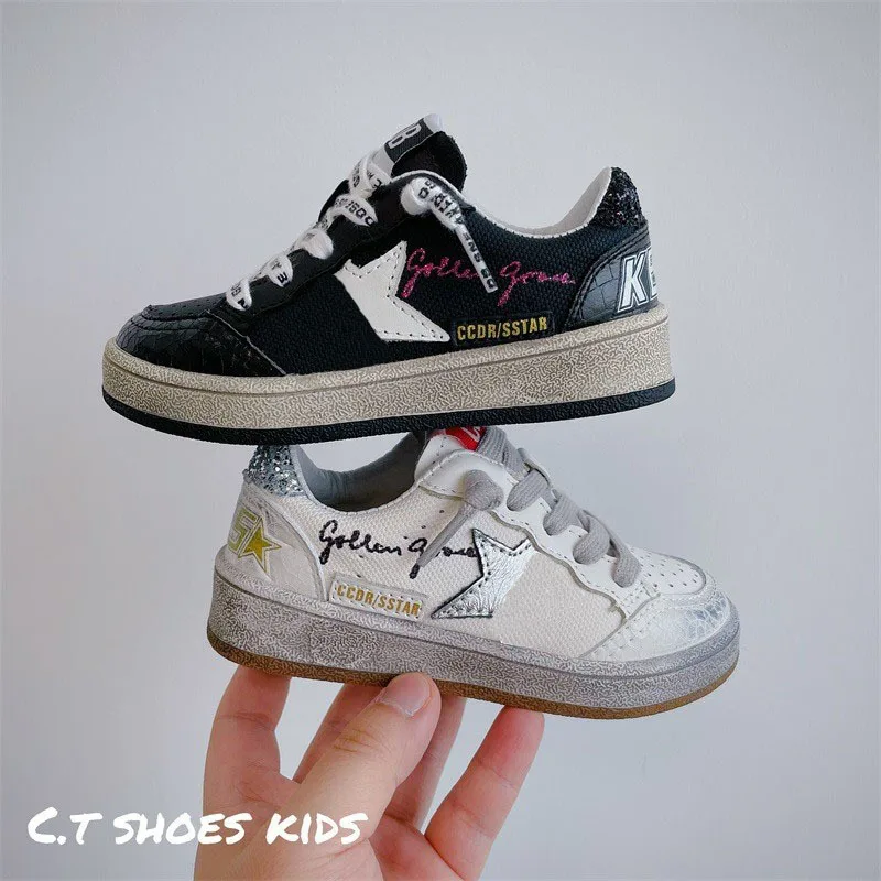 

Удобная спортивная детская повседневная обувь на мягкой подошве для мальчиков на весну и осень, корейская версия, модная обувь в стиле ретро со звездами для девочек